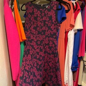 Navy Cranberry Floral Fit and Flare Dress